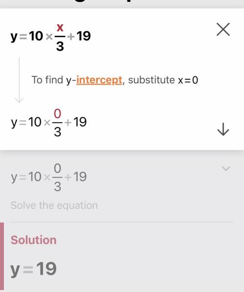 Y=10x/3+19 find the y-intercept