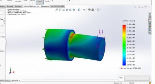 1) Use SolidWorks (SW) FEA to apply a bending load of 600 lbf on the right end of the stepped shaft