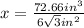 x = \frac{72.66in^3}{6\sqrt 3 in^2}