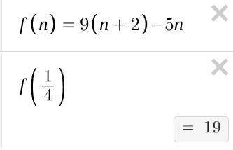 What is the value of 9 (n + 2) - 5n when n =1/4​