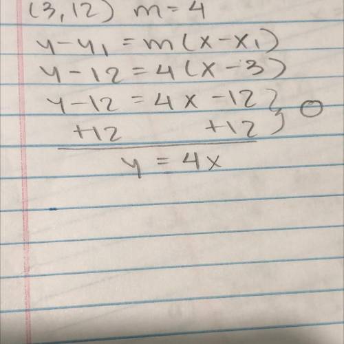 What is the y intercept of the line that has a slope of 4 and goes through the point (-3,12)?

A) 0