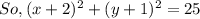 So,(x+2)^2+(y+1)^2=25