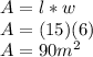 A=l*w\\A=(15)(6)\\A=90 m^2