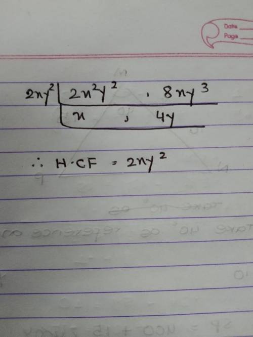 H.C.F of 2x²y² , 8xy³