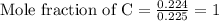 \text{Mole fraction of C}=\frac{0.224}{0.225}=1