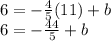 6=-\frac{4}{5}(11)+b\\6=-\frac{44}{5}+b