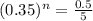 (0.35)^n = \frac{0.5}{5}