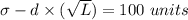 \sigma-d \times (\sqrt{L}) = 100 \ units\\