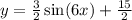y = \frac{3}{2}\sin(6x) + \frac{15}{2}