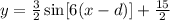 y = \frac{3}{2}\sin[6(x -d)] + \frac{15}{2}