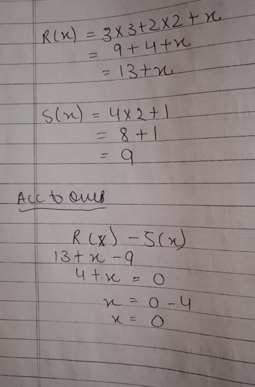 Let R(x)=3x3+2x2+x and S(x)=4x2+1. Find R(x)−S(x).