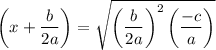 $\left(x+\frac{b}{2a}\right)=\sqrt{\left(\frac{b}{2a}\right)^2\left(\frac{-c}{a}\right)$