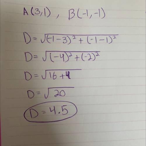 А

3
-2
-1
0
2
3
B.
-1
The distance AB rounded to the
nearest tenth = [?]
Hint: d= (x2 - 1)+ (y2 - y