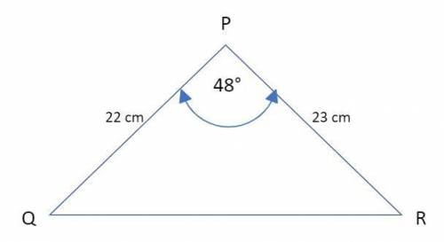 PQR is a triangle. PR= 23cm, PQ= 22cm and angle QPR= 48 degrees. Calculate length of QR.