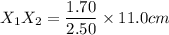 X_1X_2= \dfrac{1.70}{2.50}\times 11.0 cm