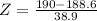 Z = \frac{190 - 188.6}{38.9}