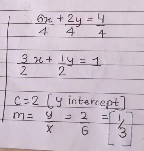 Work out m and c for the line:2y+6x=4​