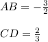 AB= -\frac{3}{2}\\\\CD=\frac{2}{3}\\\\