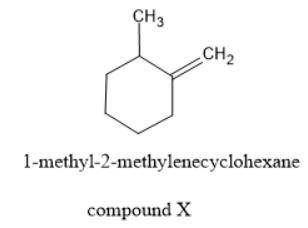 Compound X has the formula C8H14.

X reacts with one molar equivalent of hydrogen in the presence of