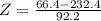 Z = \frac{66.4 - 232.4}{92.2}
