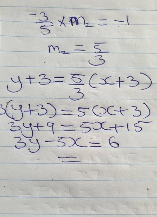 3

5
6) through: (-3, -3), perp. to y=-**-4
5
A) y = 2x + B) y=--x+ 2
*
3
C) y=-x+2 D) y=-x+ 2
5
3