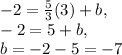 -2=\frac{5}{3}(3)+b, \\-2=5+b, \\b=-2-5=-7