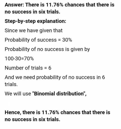 PLEASE HELP

Find the probability of no successes in six trials of a binomial experiment in which th