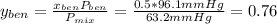 y_{ben}=\frac{x_{ben}P_{ben}}{P_{mix}} =\frac{0.5*96.1mmHg}{63.2mmHg}=0.76
