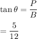 \tan\theta=\dfrac{P}{B}\\\\=\dfrac{5}{12}