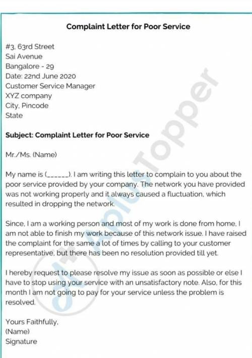 Example of official letter in a complaint letter?