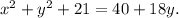 x^2 + y^2 + 21 = 40 + 18y.