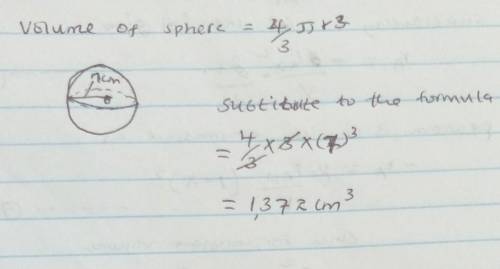 Help
Find the volume of this sphere.
Use 3 for pi