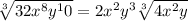 \sqrt[3]{32x^8y^10} = 2x^2 y^3 \sqrt[3]{4x^2 y}