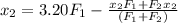 x_2=3.20F_1-\frac{x_2F_1+F_2x_2}{(F_1+F_2)}