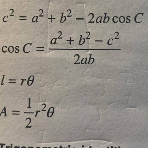 Question 15 of 25 Given any triangle ABC with corresponding side lengths a, b, and c, the law of cos