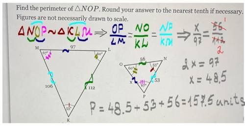 Find the perimeter of ΔNOP. Round your answer to nearest tenth if necessary. Figures are not necessa