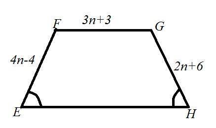 Consider quadrilateral EFGH.

Quadrilateral E F G H is shown. Sides F G and E H are parallel. Angles