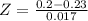 Z = \frac{0.2 - 0.23}{0.017}
