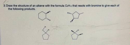 Draw the structure of the alkene with the molecular formula C6H10 that reacts with Br2 to give this