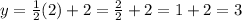 y=\frac{1}{2} (2)+2 = \frac{2}{2} +2=1+2=3