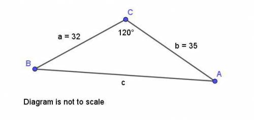 suppose a triangle has 2 sides of lengths 32 and 35 and that the angle between these 2 sides is 120