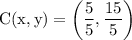 \rm\displaystyle   \text C(x,y)=   \left (\frac{5}{5} , \frac{ 15}{5}  \right)