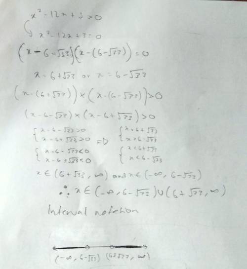 Solve the inequality and express your answer in interval notation
x^2 - 12x + 3 <0