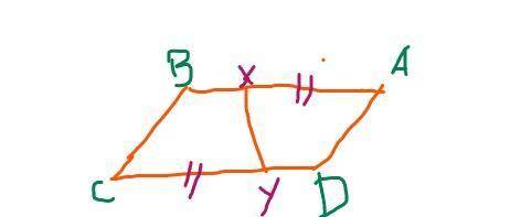 Parallelogram A B C D is shown. Line segment X Y goes from point X on side A B to point Y on side C