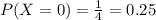 P(X = 0) = \frac{1}{4} = 0.25