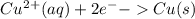 Cu^2^+(aq)+2e^--Cu(s)