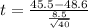 t = \frac{45.5 - 48.6}{\frac{8.5}{\sqrt{40}}}