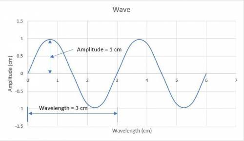 Draw a wave that has a wavelength of 3 cm and an amplitude of 1 cm. Label the wavelength, the amplit