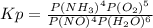 Kp = \frac{P(NH_{3}) ^{4} P(O_{2}) ^{5}}{P(NO) ^{4} P(H_{2}O)^{6}}