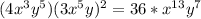 (4x^3y^5)(3x^5y)^2 = 36*x^{13}y^7